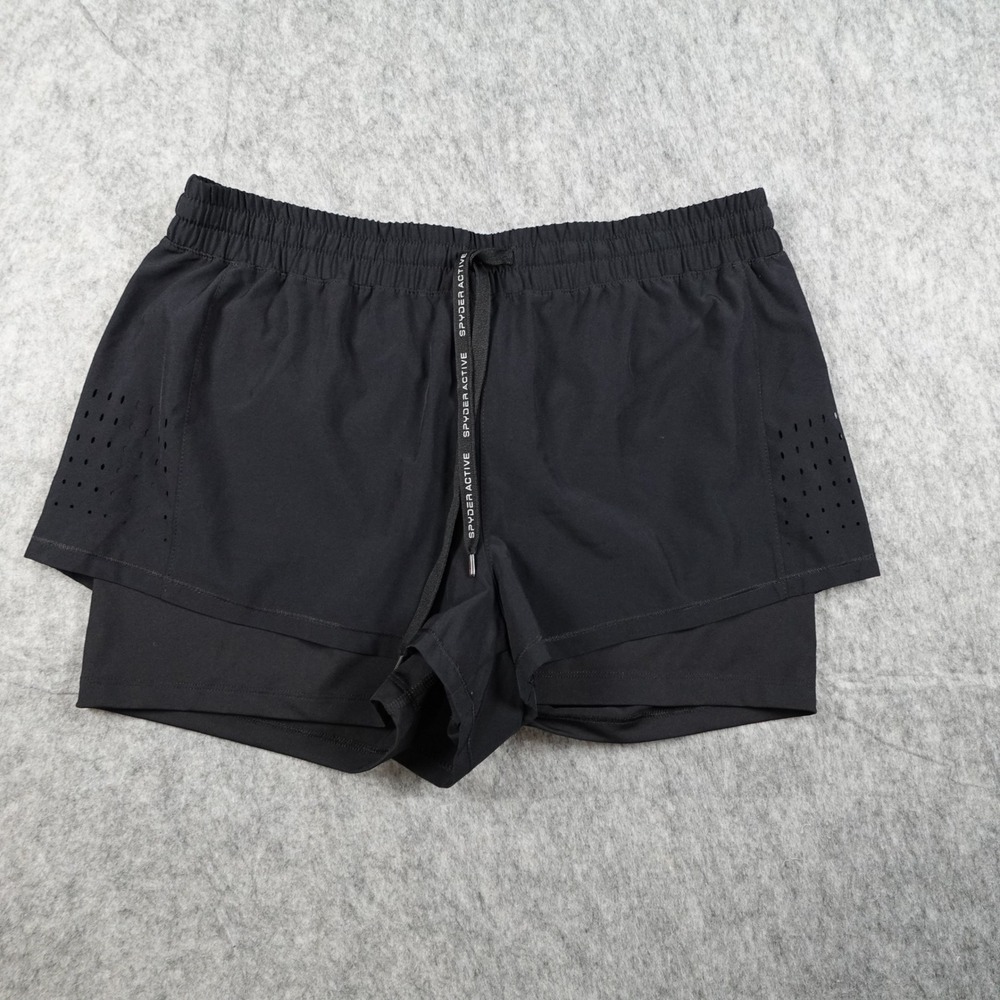 Spyder Shorts Womens Large Black Active Double Layer Laser Cut Performance Gym
